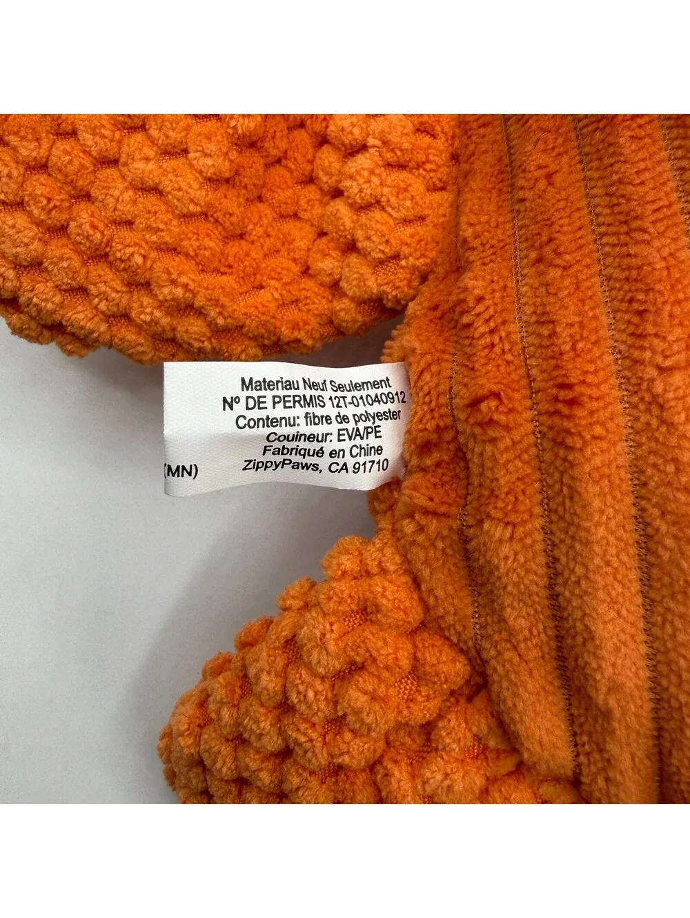 ZippyPaws Popcorn Palz Fox Orange Plush Dog Squeaker Toy Corduroy Textured New